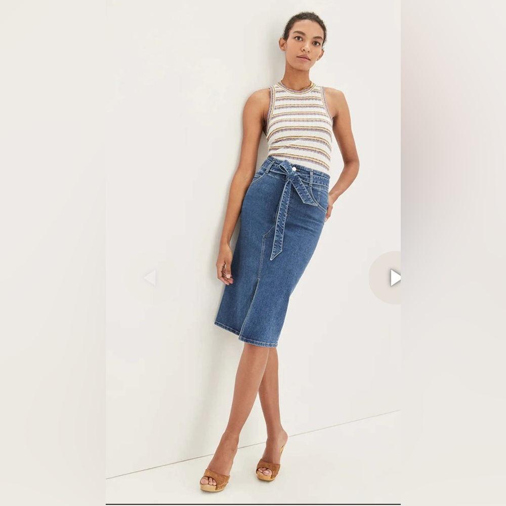 Veronica Beard Nazia Denim Pencil Midi Skirt with Belt